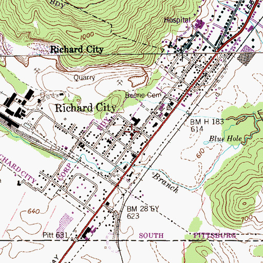 Topographic Map of Richard City Cumberland Presbyterian Church, TN