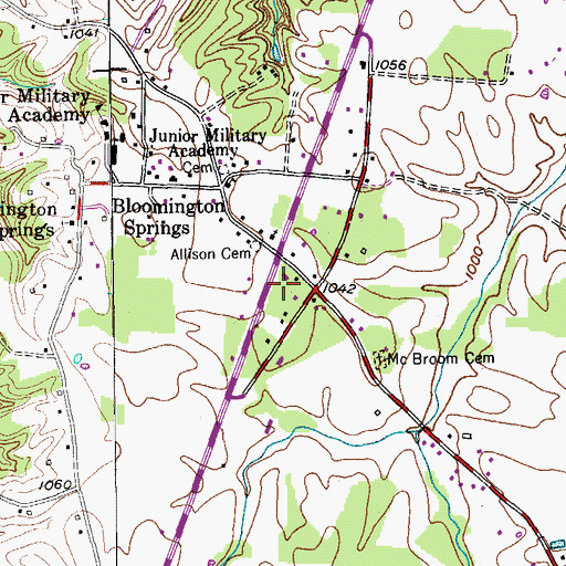 Topographic Map of Bloomington Springs Post Office, TN