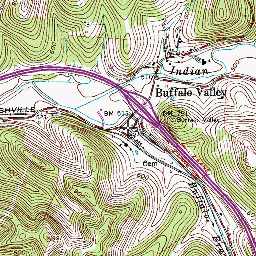 Topographic Map of Buffalo Valley Post Office, TN