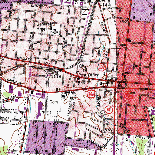 Topographic Map of Broad Street Station Post Office, TN