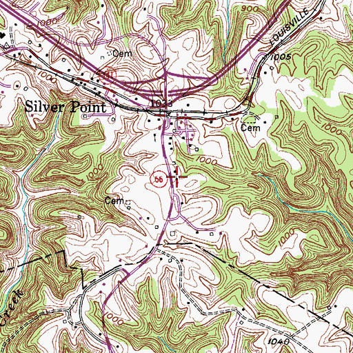 Topographic Map of Silver Point Post Office, TN