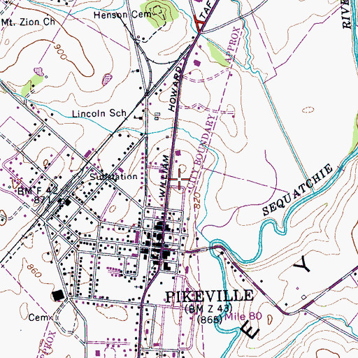 Topographic Map of Pikeville Post Office, TN