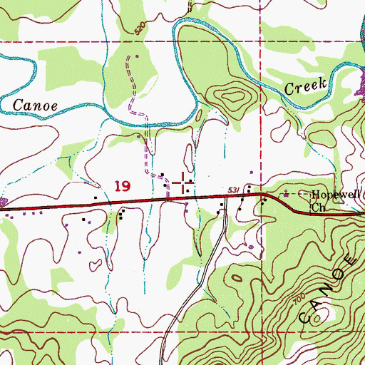 Topographic Map of Hood, AL