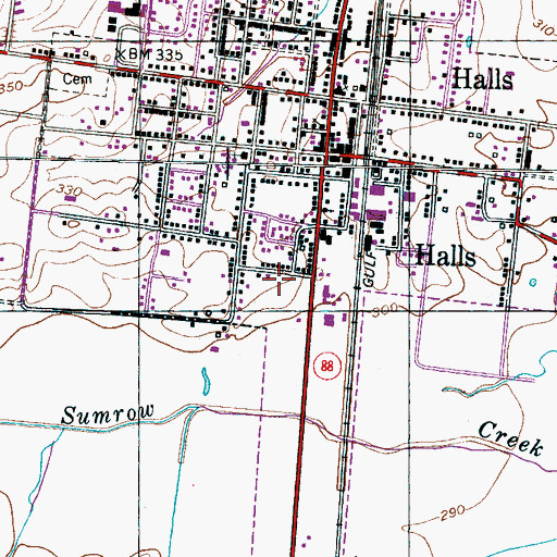 Topographic Map of Halls Post Office, TN