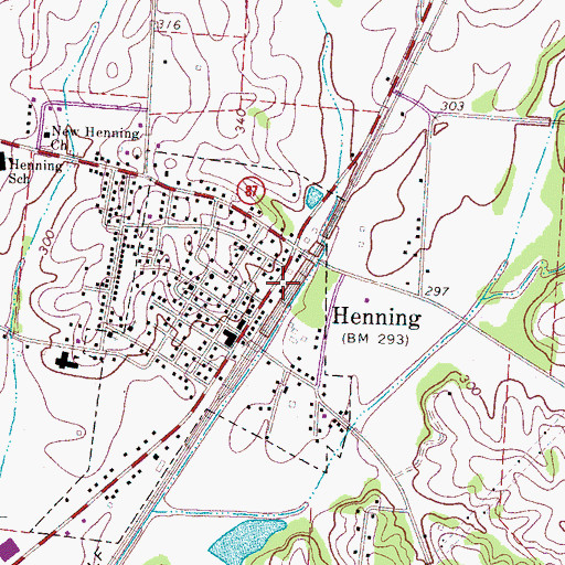 Topographic Map of Henning Post Office, TN