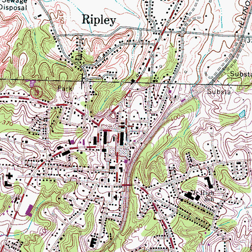 Topographic Map of Ripley Post Office, TN