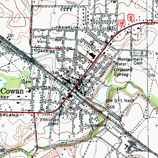 Topographic Map of Cowan Post Office, TN