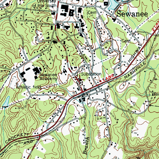 Topographic Map of Sewanee Post Office, TN