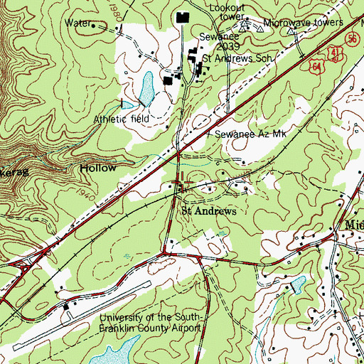 Topographic Map of Saint Andrews Post Office, TN