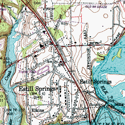 Topographic Map of Estill Springs Post Office, TN