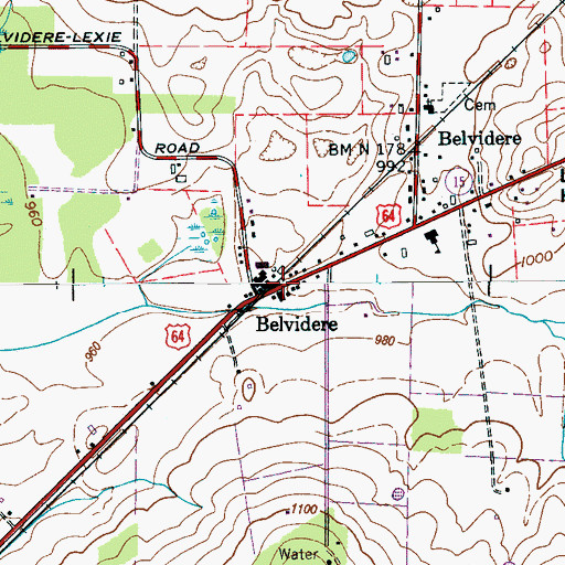 Topographic Map of Belvidere Post Office, TN