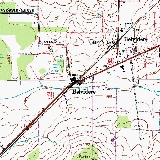 Topographic Map of Belvidere Post Office, TN