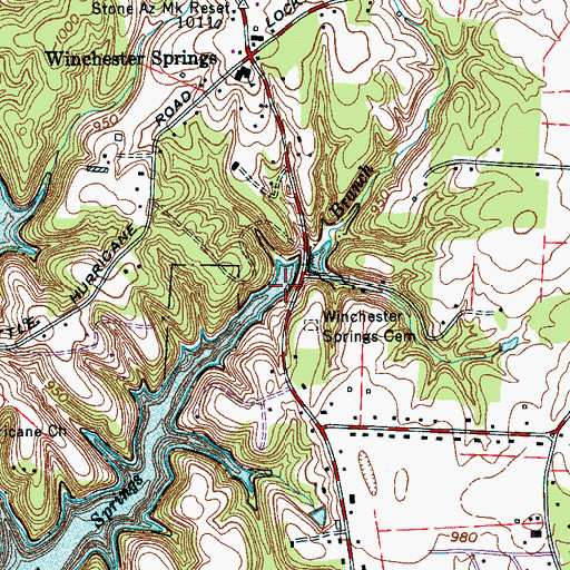 Topographic Map of Winchester Springs, TN