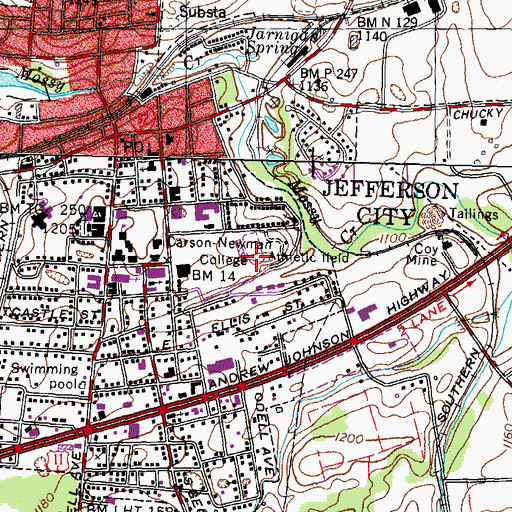 Topographic Map of Athletic Mine, TN
