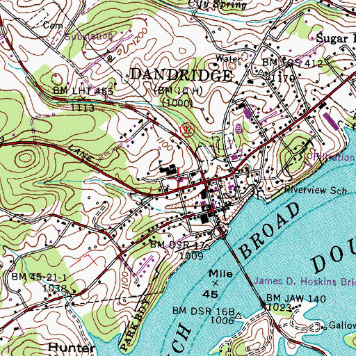 Topographic Map of Dandridge Post Office, TN