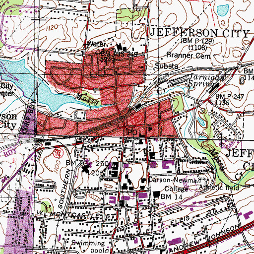Topographic Map of Jefferson City Post Office, TN