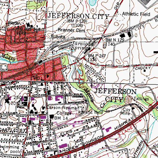 Topographic Map of Mossy Creek Mine, TN