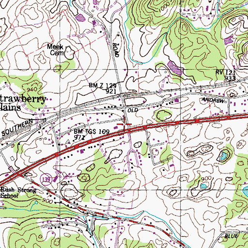 Topographic Map of Strawberry Plains Post Office, TN