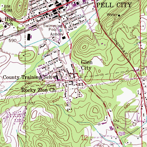 Topographic Map of Jacobs Christian Methodist Episcopal Chapel, AL