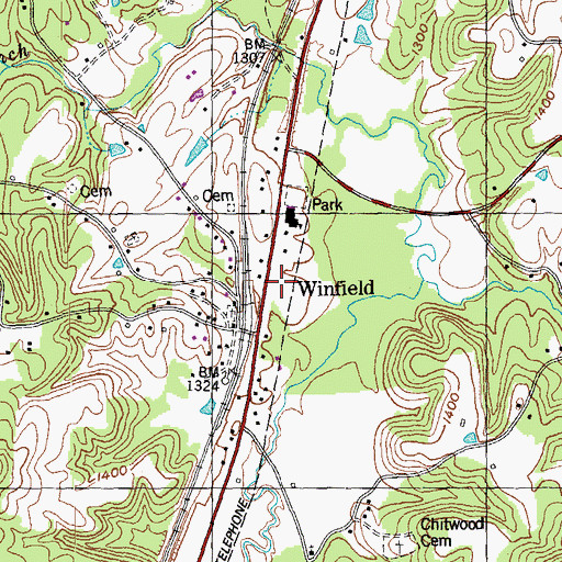 Topographic Map of Winfield Post Office, TN