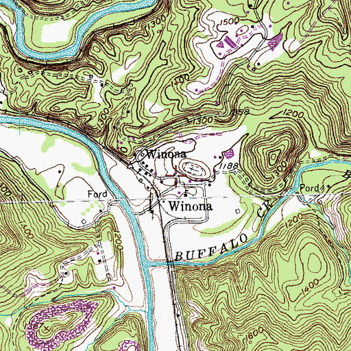 Topographic Map of Winona Post Office, TN