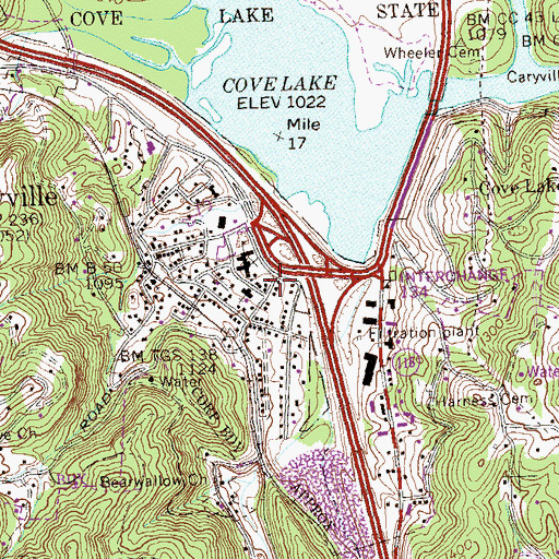 Topographic Map of Caryville Post Office, TN