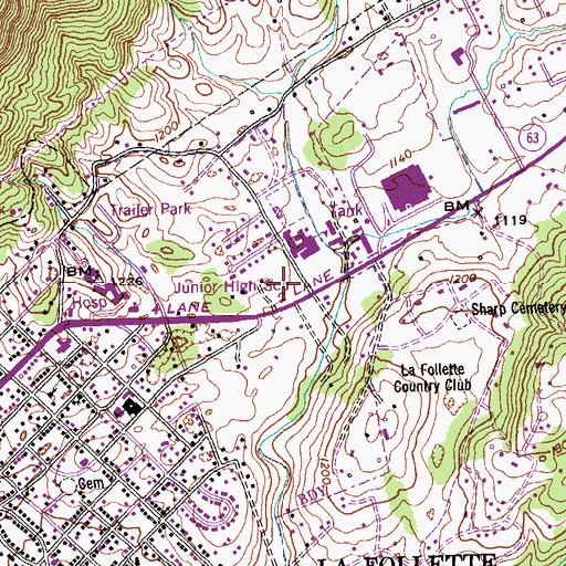 Topographic Map of La Follette Post Office, TN