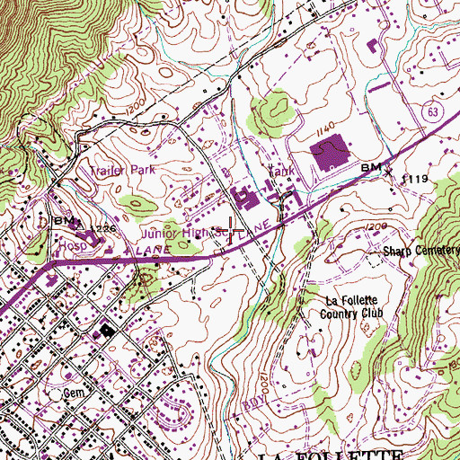 Topographic Map of La Follette Post Office, TN