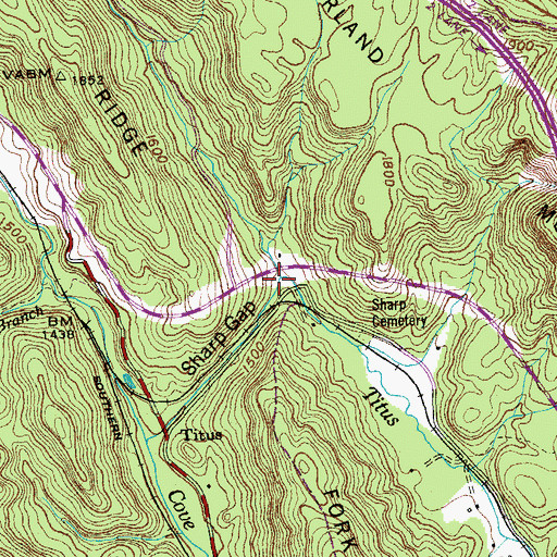 Topographic Map of Mill Branch, TN