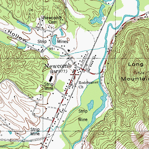 Topographic Map of Newcomb Post Office, TN
