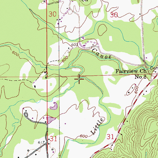 Topographic Map of Left Hand Prong Little Canoe Creek, AL