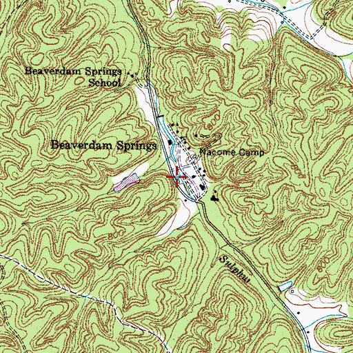 Topographic Map of Beaverdam Springs, TN