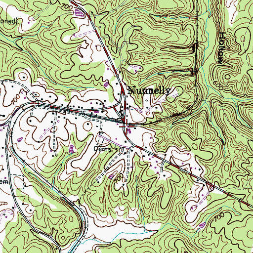 Topographic Map of Nunnelly Post Office, TN