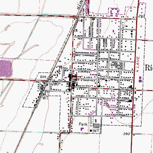 Topographic Map of Ridgely Post Office, TN