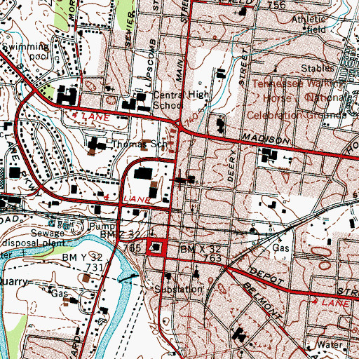 Topographic Map of Shelbyville Post Office, TN