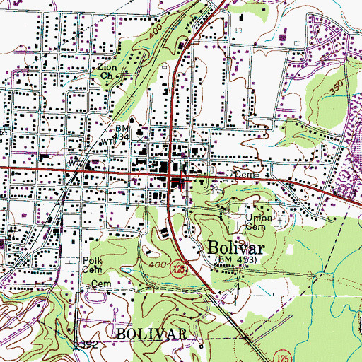 Topographic Map of Bolivar Post Office, TN