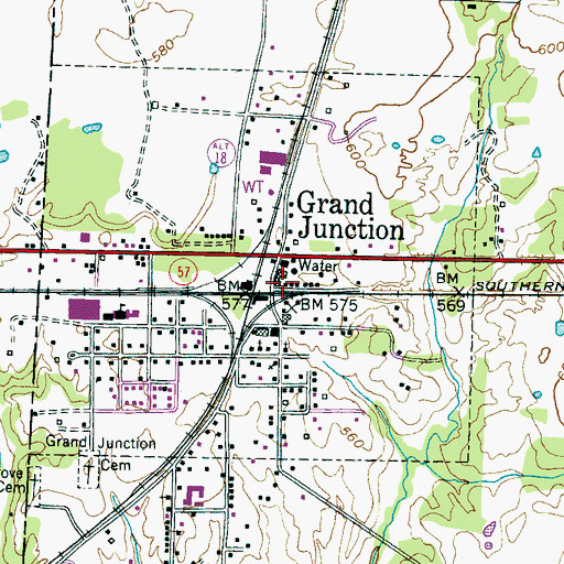 Topographic Map of Grand Junction Post Office, TN