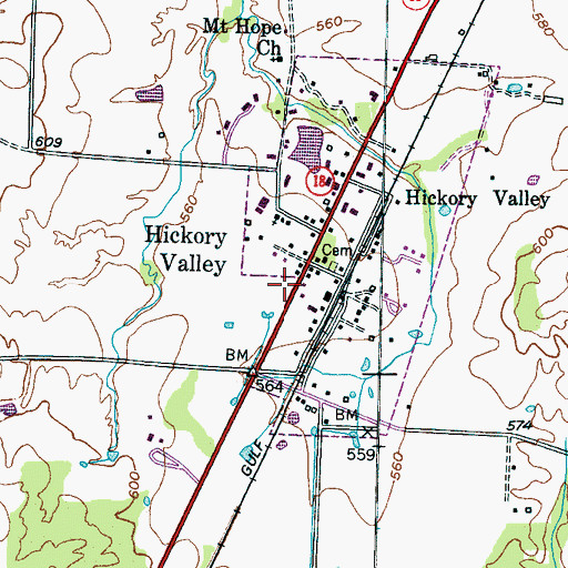 Topographic Map of Hickory Valley Post Office, TN