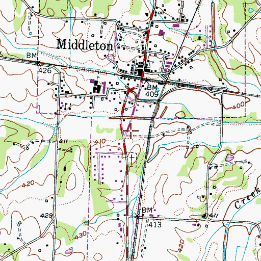 Topographic Map of Middleton Post Office, TN