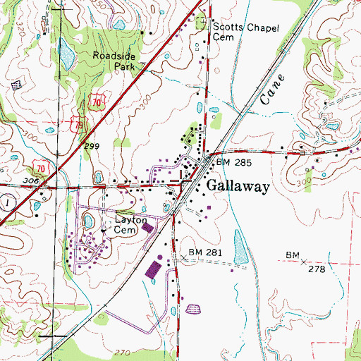 Topographic Map of Gallaway Post Office, TN