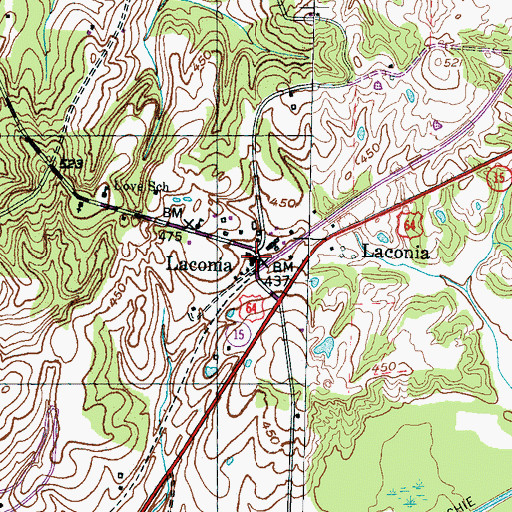 Topographic Map of Laconia Post Office, TN