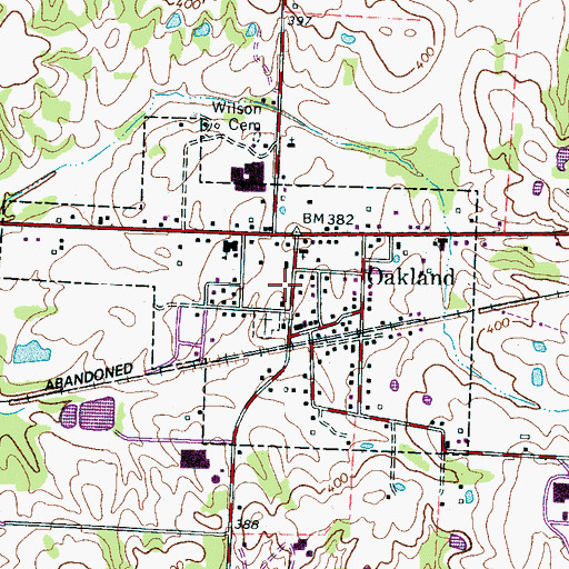 Topographic Map of Oakland Post Office, TN