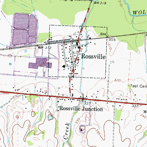 Topographic Map of Rossville Post Office, TN