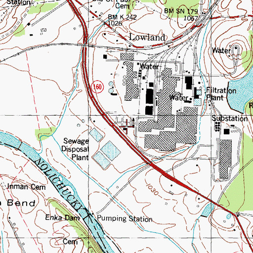 Topographic Map of Lowland Post Office, TN