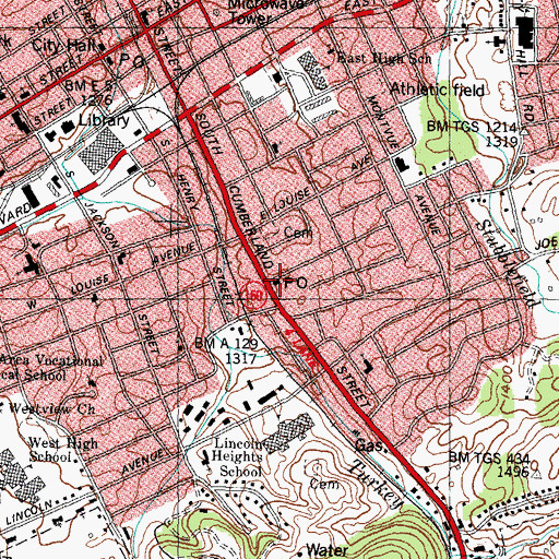 Topographic Map of Morristown Post Office, TN