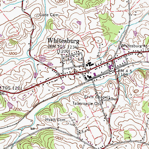 Topographic Map of Whitesburg Post Office, TN