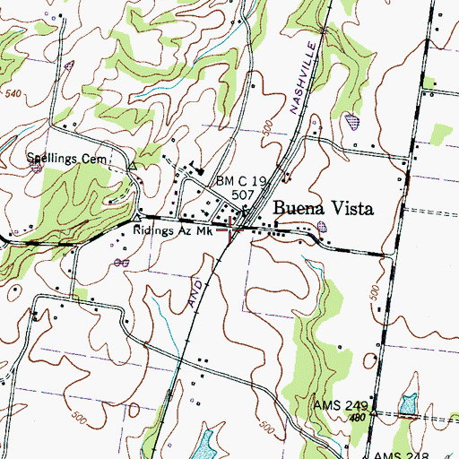 Topographic Map of Buena Vista Post Office, TN
