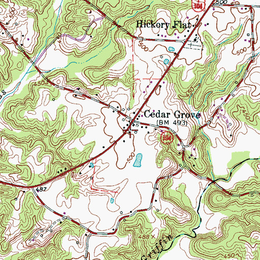 Topographic Map of Cedar Grove Post Office, TN