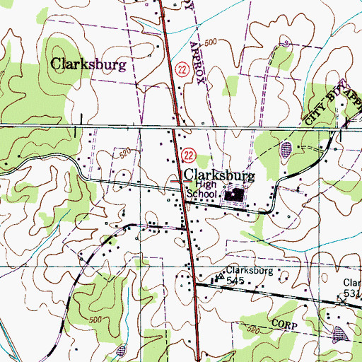 Topographic Map of Clarksburg Post Office, TN