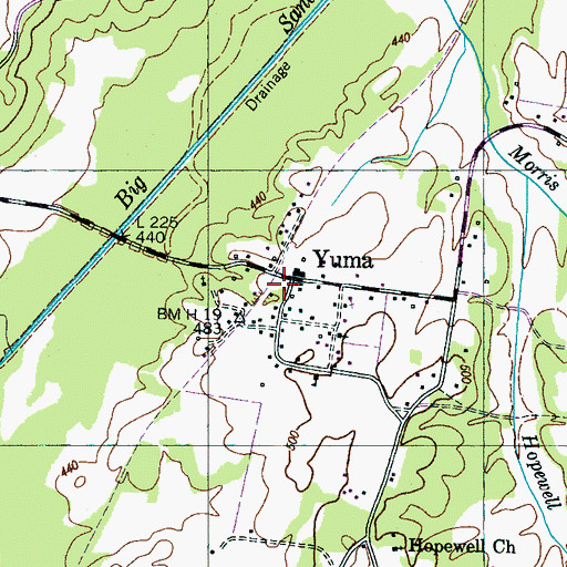 Topographic Map of Yuma Post Office, TN